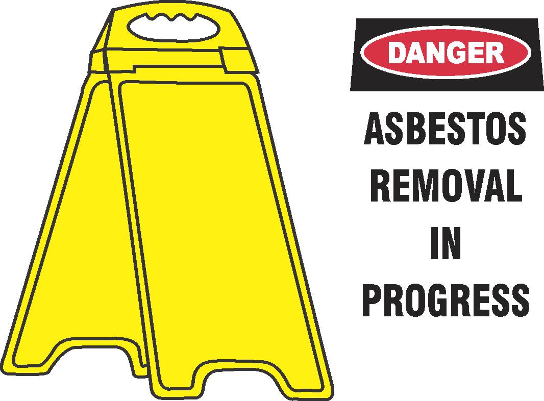 The YELLOW FLOOR STAND DANGER ASBESTOS REMOVAL IN PROGRESS is a 300x600 yellow plastic stand with a clear warning label in bold black letters on white, ensuring the message is visible and attention-grabbing during asbestos removal.