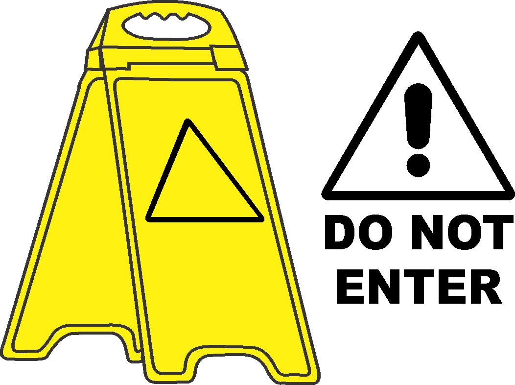 The YELLOW FLOOR STAND DO NOT ENTER is shown beside a black and white warning symbol featuring an exclamation mark and the text "DO NOT ENTER" below.