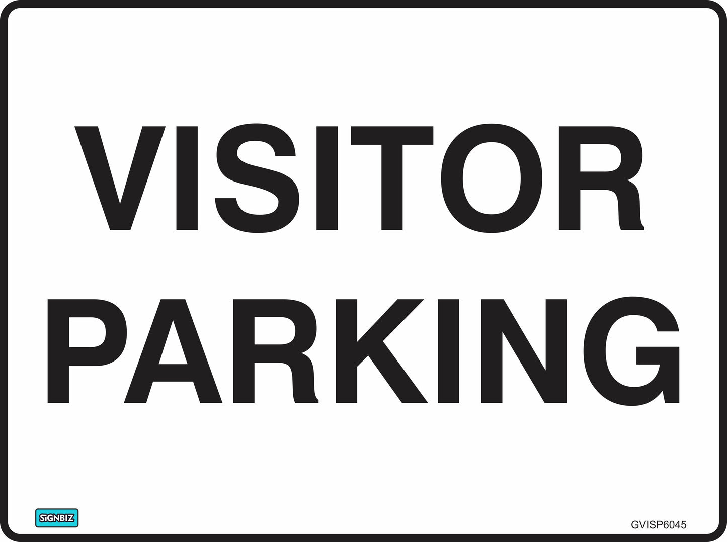 A rectangular "General Visitors Parking" sign with a white background and bold black text. Made to resemble Australian Standard AS1319 signs, it includes a small logo at the bottom left and a reference code at the bottom right.