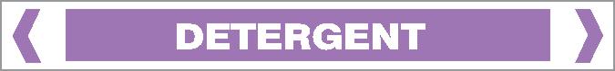 A rectangular sign with a purple background displays "ACID / ALKALI - DETERGENT" in bold white capital letters, with white arrows pointing inward on each side.