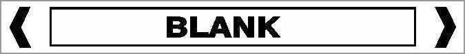 A rectangular Pipe Marker - COMMS - BLANK sign with a thick black border shows "BLANK" in bold capitals at the center, featuring angle brackets on both left and right sides.