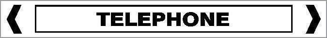 A rectangular pipe marker with "TELEPHONE" in bold, black, capital letters centered between two black inward-pointing arrows, labeled as Pipe Marker - COMMS - TELEPHONE.