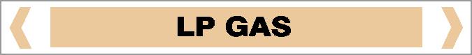 The Pipe Marker - GAS - LP GAS features a rectangular beige background with "LP GAS" in bold black text, white borders, and two outward-pointing arrow-like shapes at each end.
