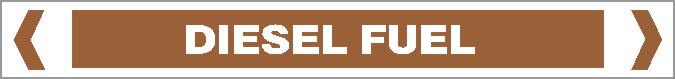 A brown rectangular Pipe Marker labeled "OILS - DIESEL FUELS" in white text, centered and bordered by white chevrons at each end.