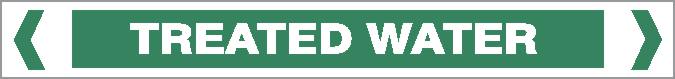 The Pipe Marker - WATER - TREATED WATER is a rectangular green sign with "TREATED WATER" in white, all caps, and features white brackets on each side.
