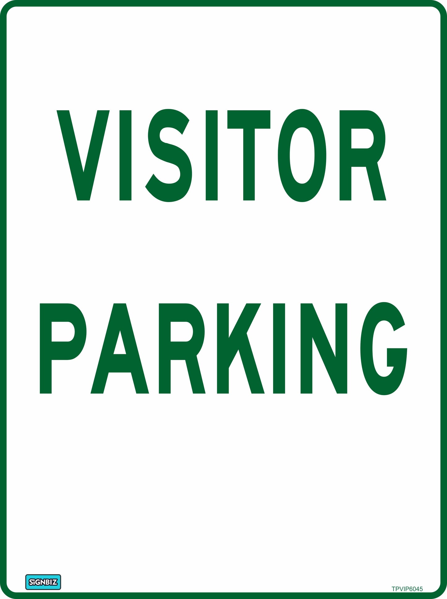 A white sign with a green border and bold green "VISITOR PARKING" text, the Parking Visitor Parking sign meets Australian Standard AS1319 for safety signs and is ideal for use as a traffic or parking sign.