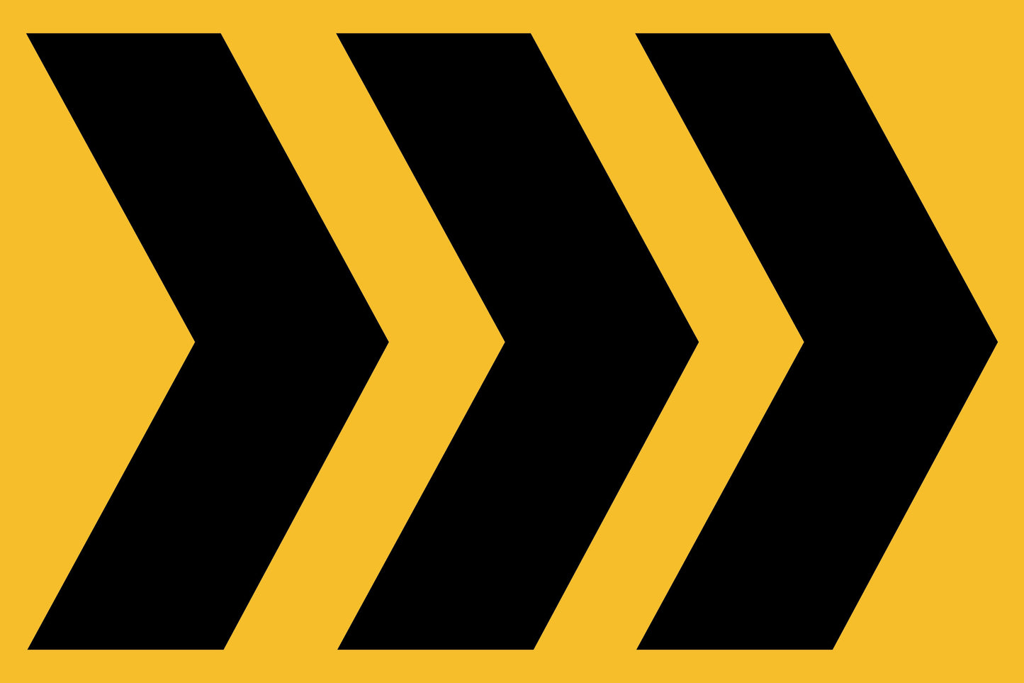 The SWING STAND SIGN ONLY - DIRECTIONAL HAZARD ARROWS RIGHT features three large black arrows outlined in yellow, evenly spaced on a solid yellow background, clearly indicating rightward direction.