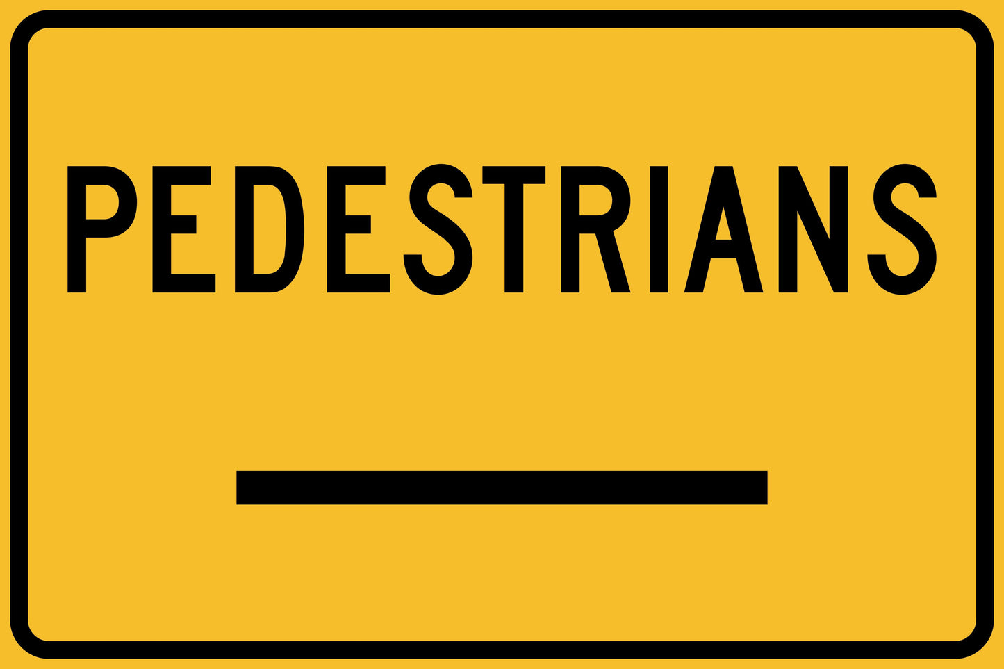 The SWING STAND SIGN ONLY - PEDESTRIANS MAGNETIC ARROW HEADS is a rectangular yellow sign with a black border displaying "PEDESTRIANS" in bold black letters above a thick horizontal black line.