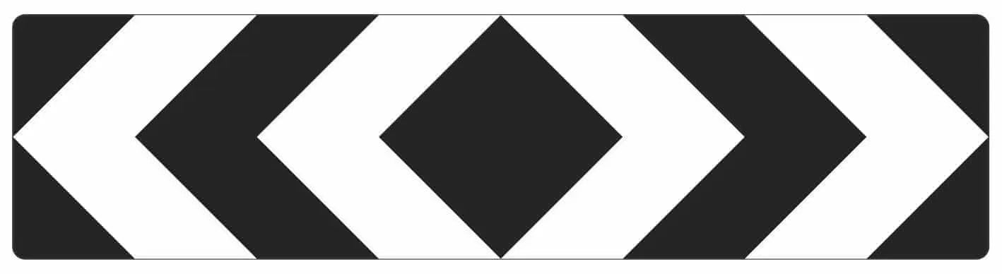 D4-2-3 Bidirectional Hazard marker: rectangular road sign with black and white chevrons pointing left, creating a central diamond shape from the chevron arrangement.