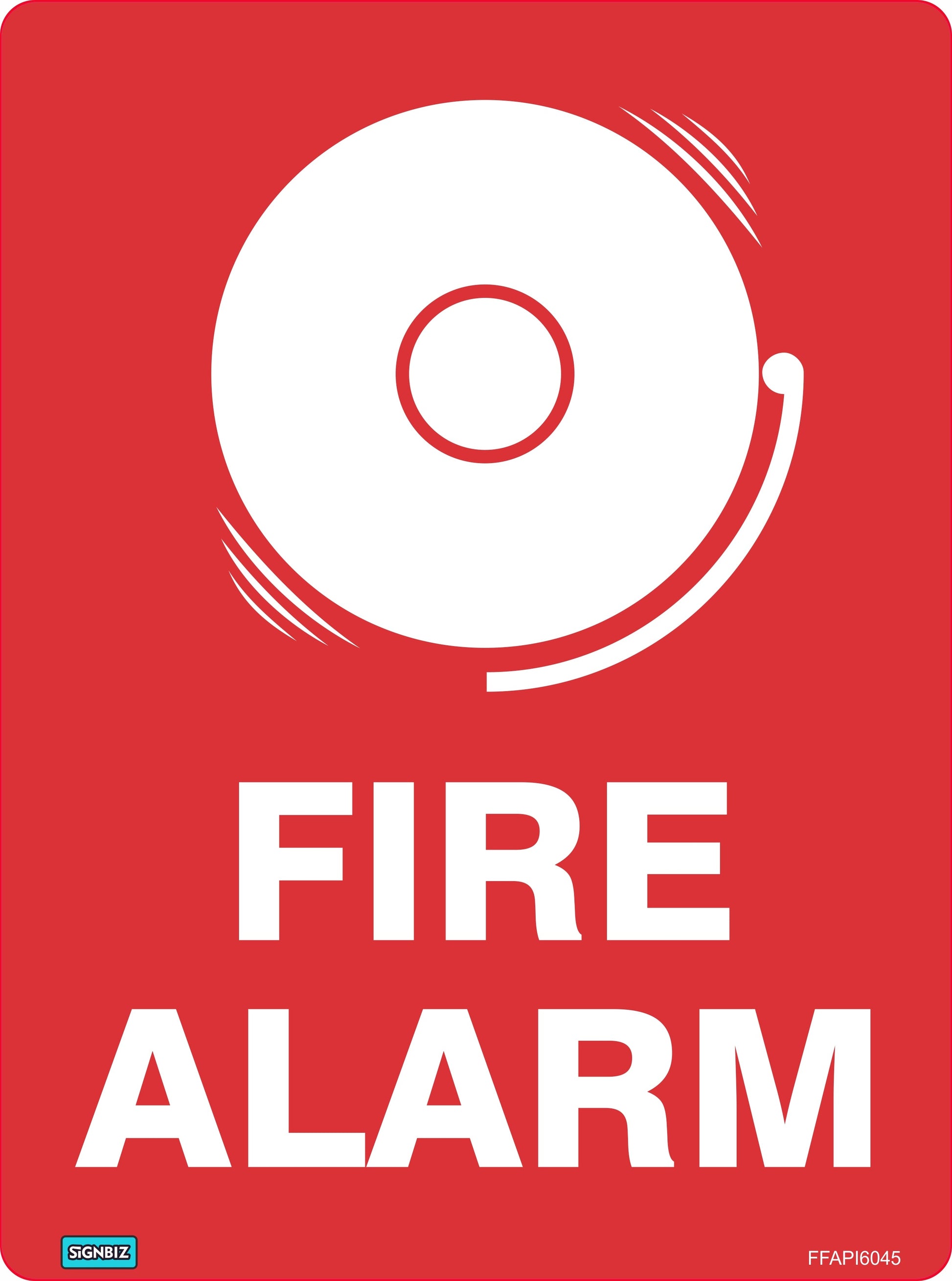 The Fire Alarm With Picture is a red sign featuring a white fire alarm bell icon above bold white "FIRE ALARM" text, designed to AS/NZS1319 standards.