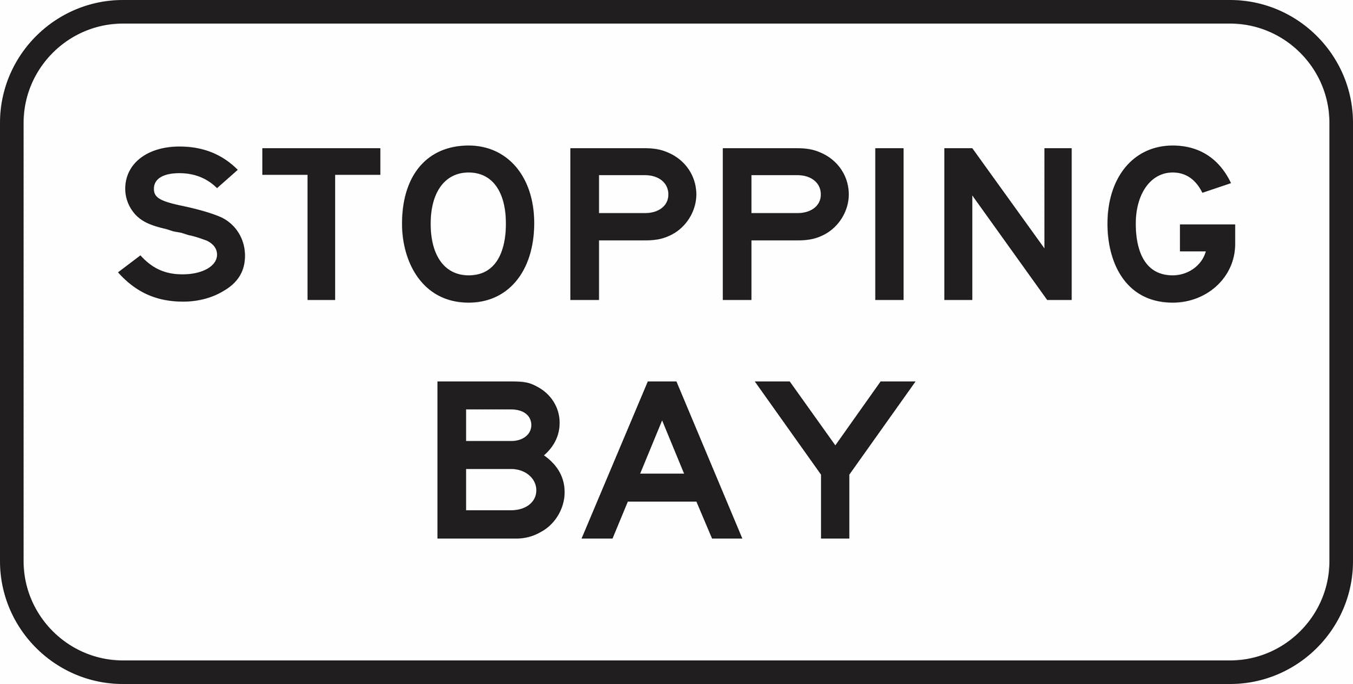 The G6-310n - Stopping Bay is a rectangular road sign with a black border and the words "STOPPING BAY" in bold, black capital letters on a white background.