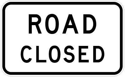 The G9-20 - Road Closed sign is rectangular with a white background, black border, and displays "ROAD CLOSED" in bold, black capital letters.