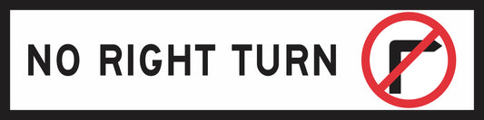 The No Right Turn (MMS Insert) is a rectangular sign insert featuring "NO RIGHT TURN" in black text and a crossed-out right-turn arrow, designed for sign frames with interchangeable messages.