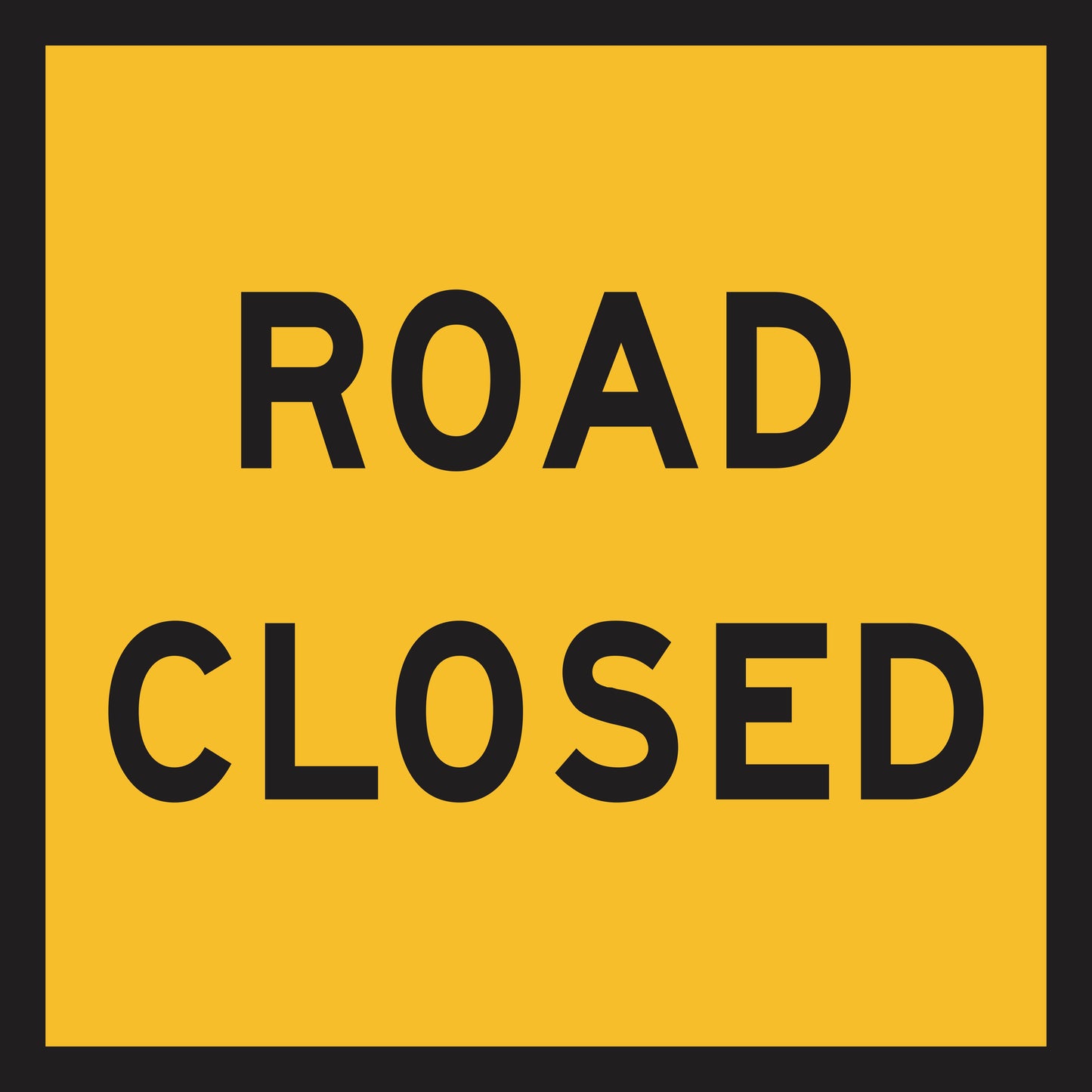 The Road Closed (MMS Insert) is a yellow rectangular sign with a thick black border and bold black "ROAD CLOSED" text, designed for traffic guidance and compatible with interchangeable multi-message sign inserts.