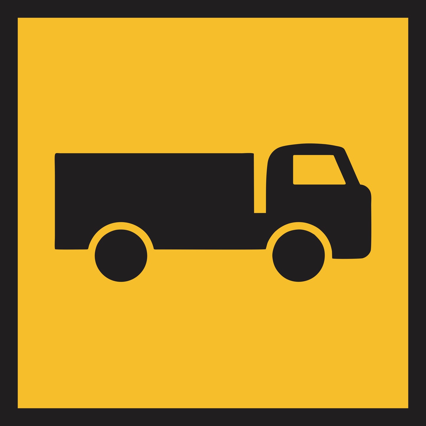 The Truck (MMS Insert) features a black silhouette of a right-facing truck with two large wheels and a rectangular cargo area on a yellow background with a thick black border, perfect for Multi-Message Sign Inserts or sign frames.