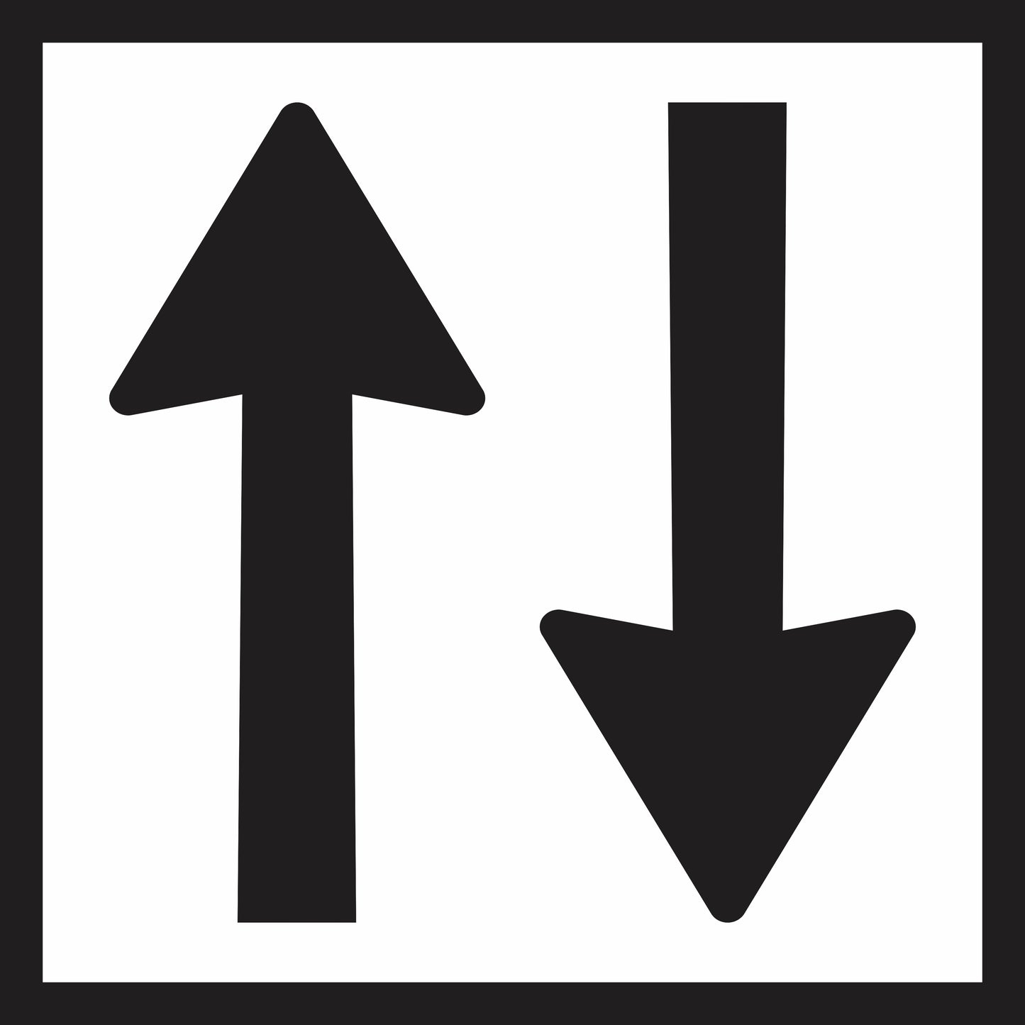 The Two Way (MMS Insert) features black up and down arrows side by side on white, enclosed in a black border, for sign frames—indicating two-way traffic with interchangeable messages.