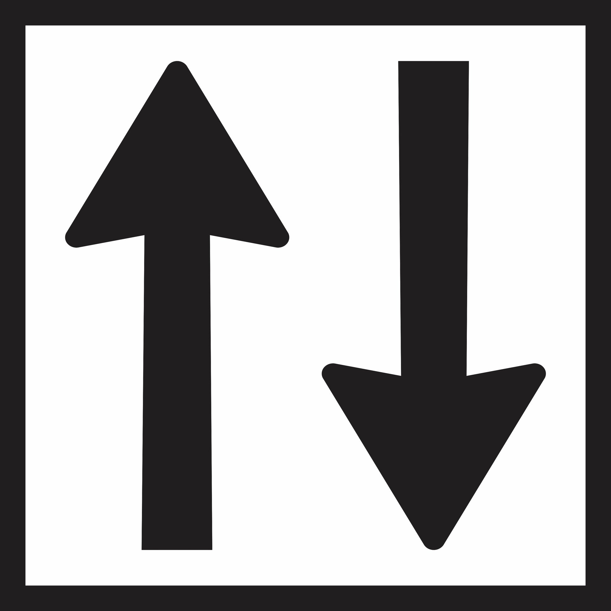 The Two Way (MMS Insert) features black up and down arrows side by side on white, enclosed in a black border, for sign frames—indicating two-way traffic with interchangeable messages.