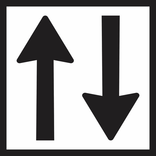 The Two Way (MMS Insert) features black up and down arrows side by side on white, enclosed in a black border, for sign frames—indicating two-way traffic with interchangeable messages.