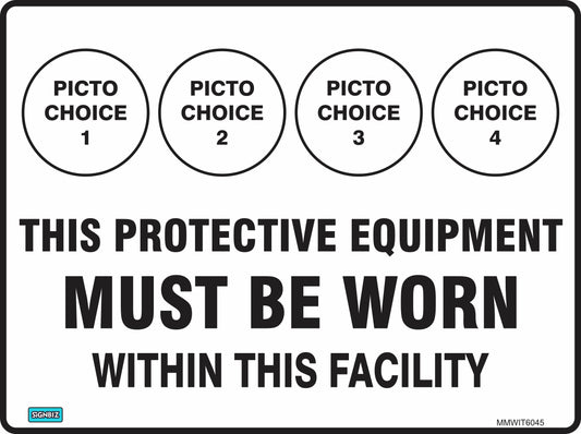 A sign displays four circles labeled "Picto Choice 1" to "Picto Choice 4" above the text: "Multi Mand Within This Facility.