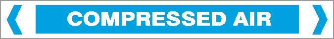 The Pipe Marker - Air - Compressed Air is a blue and white sign displaying "COMPRESSED AIR" in bold capitals, with two white arrows pointing outward on each side.