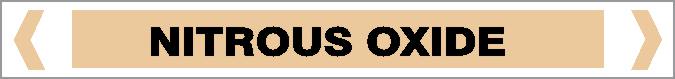 A beige rectangular pipe marker displays "NITROUS OXIDE" in large, bold black letters centered on the sign, with a black border. Product: Pipe Marker - GAS - NITROUS OXIDE.