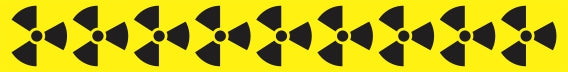 A row of eight black radioactive hazard symbols appears on a yellow background on the Pipe Marker - SS RADIAT HAZ SUPP MARKER REF.