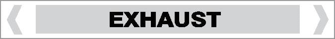 A rectangular Pipe Marker labeled "STEAM - EXHAUST" features a gray background, bold black capital letters, thin gray borders, and arrows pointing left and right.