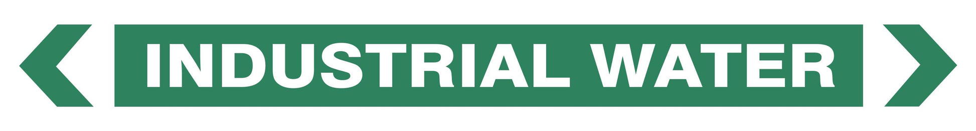 The Pipe Marker - WATER - INDUSTRIAL WATER is a green sign with white text reading "INDUSTRIAL WATER" and features white arrows pointing left and right at each end.