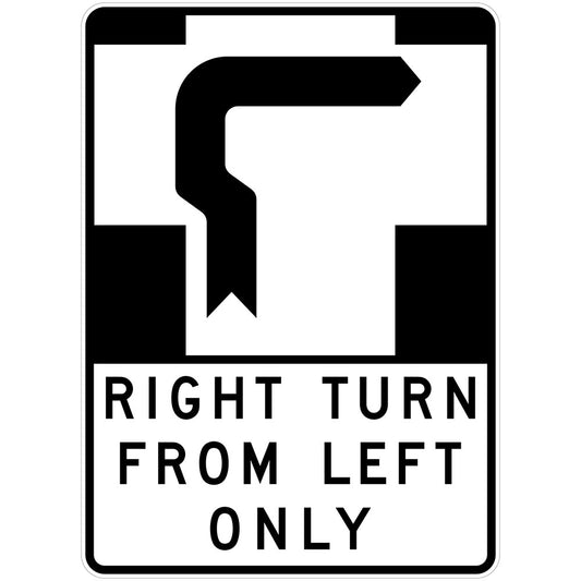 The R2-21 Hook Turn Only (For Bicycles Only) is a rectangular Australian Standard reflective regulatory sign, commonly seen on NSW roads, featuring a black arrow for right turns from the left lane and relevant text.