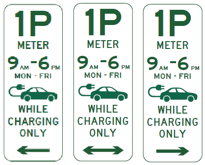 The R5-1-14n sign reads: “1P METER 9AM–6PM MON–FRI WHILE CHARGING ONLY,” features an electric car symbol and arrows, and meets Australian Standards for safe parking for electric vehicles.