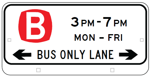 The R5-311-2n Bus Only Lane (PM) repeater is a reflective regulatory street sign styled like Australian Standards, featuring a red "B", "3 PM - 7 PM MON - FRI" above "BUS ONLY LANE", and double-sided left-right arrows.