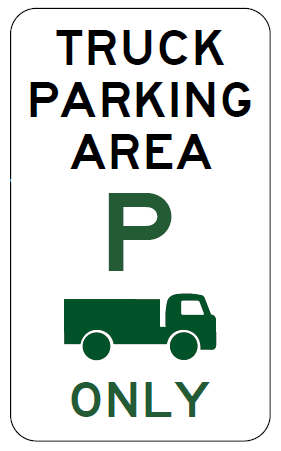 The R5-553n Truck Parking Area P (Truck Symbolic) Only sign is a rectangular reflective regulatory sign meeting Australian Standards—displaying "TRUCK PARKING AREA" above a large "P" and truck icon, with "ONLY" below for truck-only parking.