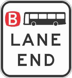 The R7-1-1-8n - Bus Lane End sign, compliant with Australian Standards, displays a red "B" and black bus icon above "LANE END" to indicate the end of a bus lane for Transport for NSW.
