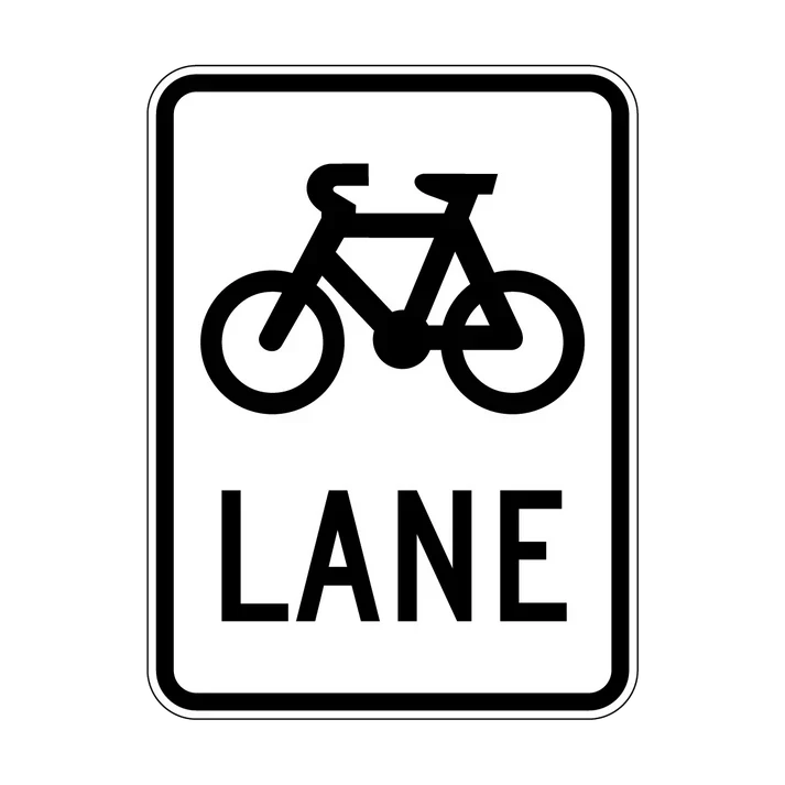 The R7-1-4 - Bicycle (symbolic) Lane sign meets Australian Standards, displaying a black bicycle symbol above "LANE" in bold black letters on a white background to indicate a designated bike lane.