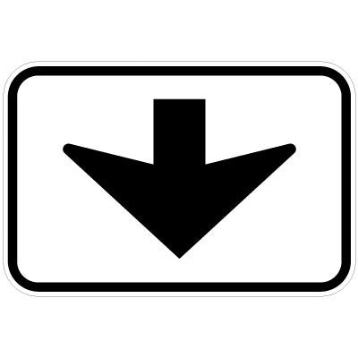 The R7-5 Overhead Arrow (Supplementary Plate) features a black downward-pointing arrow centered on a white rectangle with a black border, designed to meet Australian Standards for regulatory road signs.