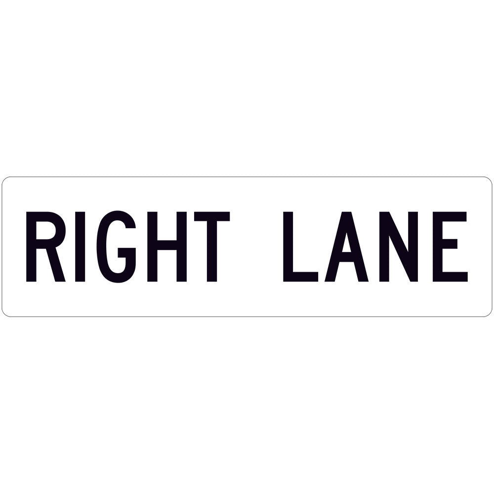The R7-6-1(R) - Right Lane (Supplementary Plate) is a rectangular white sign with bold black "RIGHT LANE" text, designed to Australian Standards for NSW regulatory road signs to enhance road safety.
