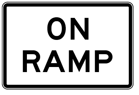 The R9-17 ON RAMP sign is a rectangular regulatory road sign with a black border and bold, uppercase "ON RAMP" text on a white background, compliant with Australian Standards.