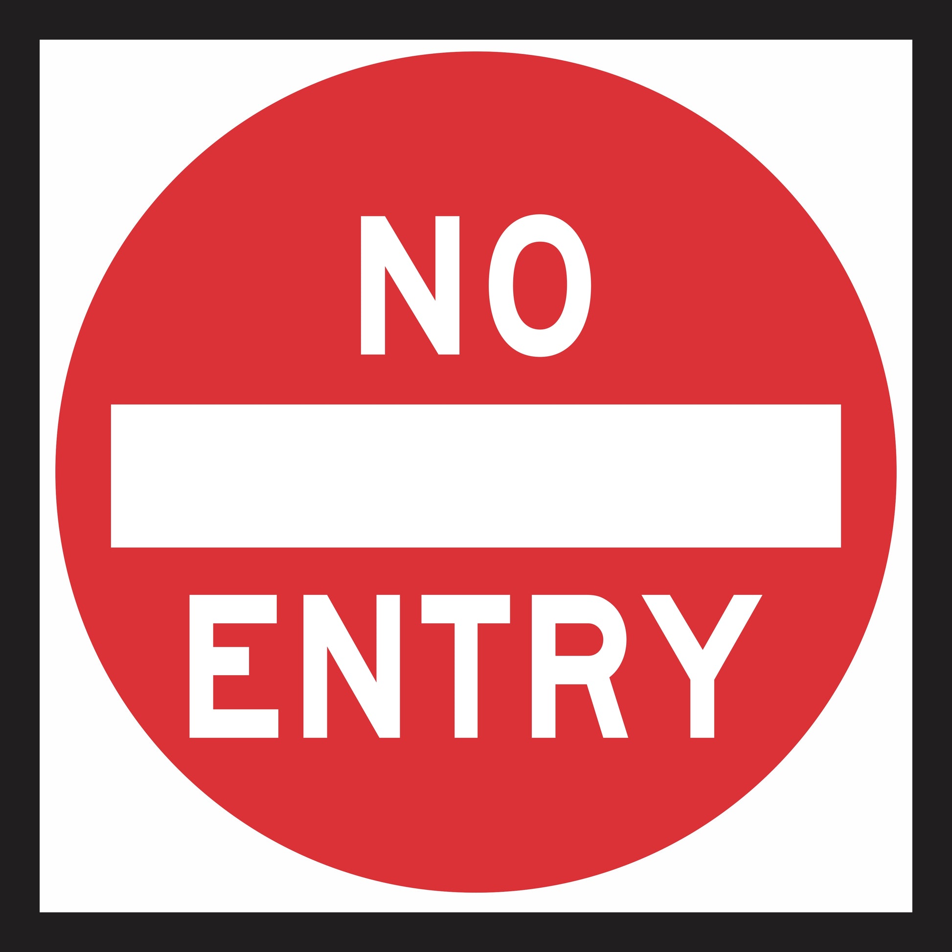 The RM2-4(A) No Entry sign (MMS Insert, for Multi Message Sign panels only) meets Australian Standards and is used by Transport for NSW to show that entry is prohibited beyond this point.