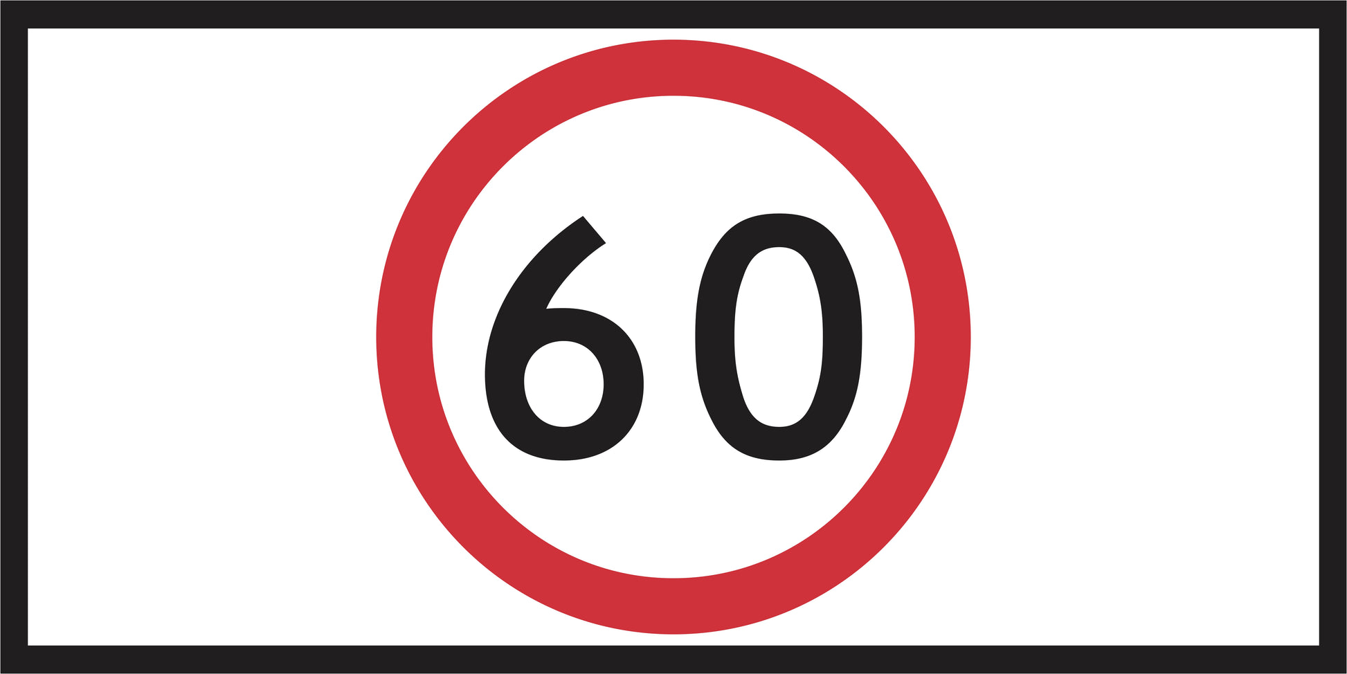 The RM4-1(C) Speed Limit sign is a rectangular, reflective regulatory road sign with a black 60 in a bold red circle and thick black border, compliant with Australian Standards. For use on Multi Message Sign panels only.