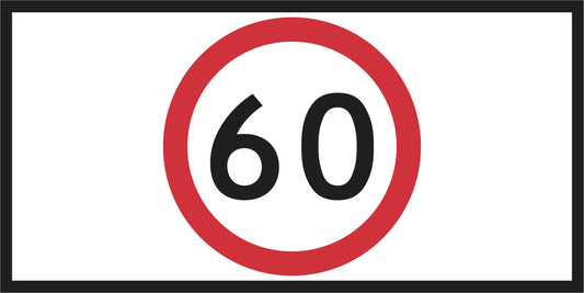 The RM4-1(C) Speed Limit sign is a rectangular, reflective regulatory road sign with a black 60 in a bold red circle and thick black border, compliant with Australian Standards. For use on Multi Message Sign panels only.