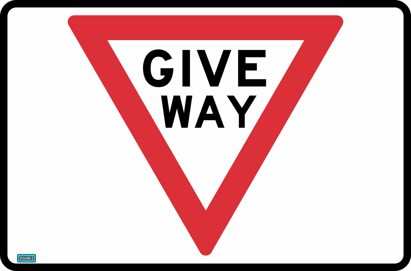 The SWING STAND SIGN ONLY - GIVE WAY features a white rectangle with a red outlined inverted triangle and bold black "GIVE WAY" text in the center.