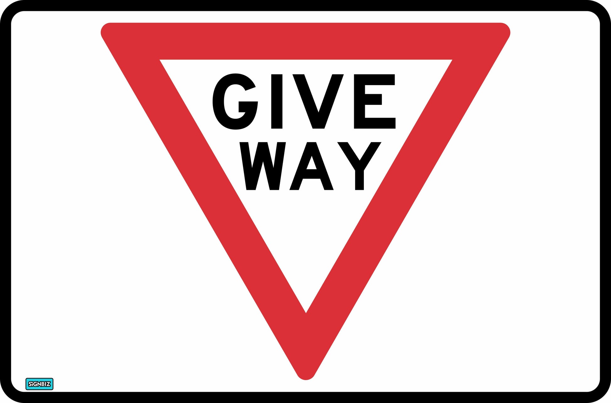 The SWING STAND SIGN ONLY - GIVE WAY features a white rectangle with a red outlined inverted triangle and bold black "GIVE WAY" text in the center.