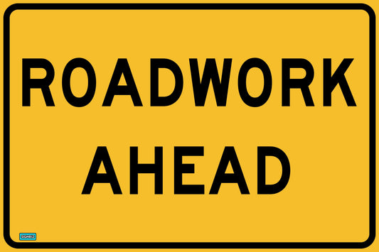 The SWING STAND SIGN ONLY - ROADWORK AHEAD is a yellow rectangular road sign with a black border and the words "ROADWORK AHEAD" in bold, black capital letters.