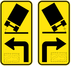 W1-8-3 Tilting Truck (Symbolic) with Turn (W1-1 Symbolic) & Speed (Left or Right)