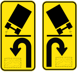 W1-8-5 Tilting Truck (Symbolic) with Hairpin Bend (W1-7 Symbolic) & Speed (Left or Right)