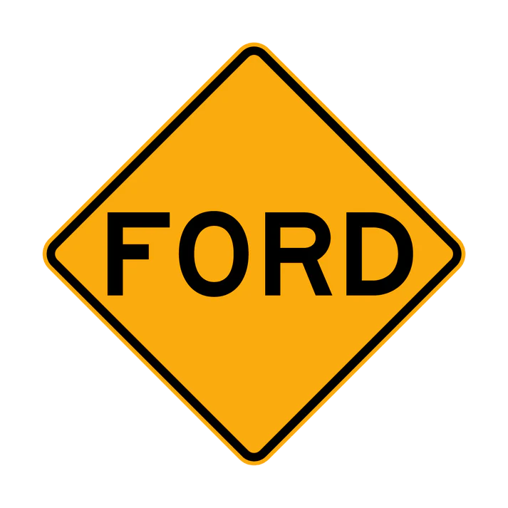 A W5-6 - Ford sign: yellow, diamond-shaped, with "FORD" in bold black capital letters at the center.