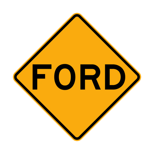 A W5-6 - Ford sign: yellow, diamond-shaped, with "FORD" in bold black capital letters at the center.