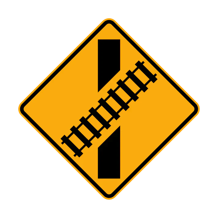 W7-9(L) - Railway Crossing Ahead Diagrammatic - Oblique Crossing (L illustrated)