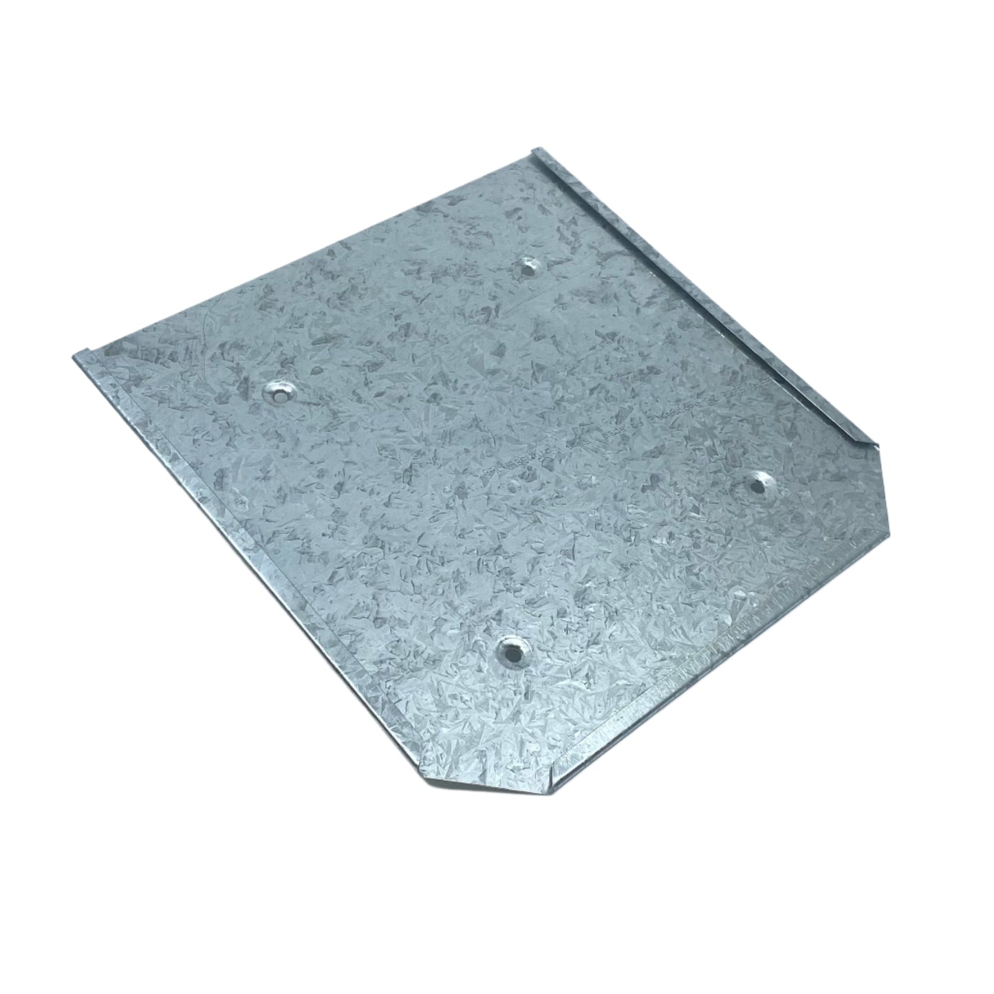 The Dangerous Goods Sign Holder is a square galvanized metal plate with a textured finish, four corner holes, one angled corner, and a raised edge on one side—ideal for displaying hazard signs—shown against a white background.